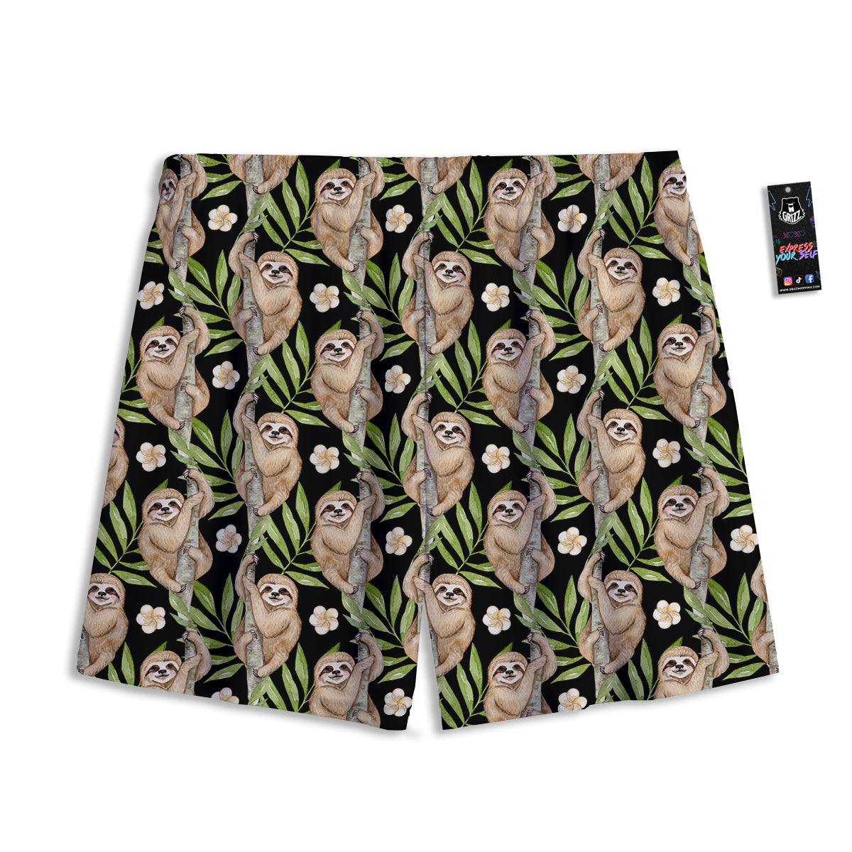 Sloth Watercolor Print Pattern Mesh Shorts