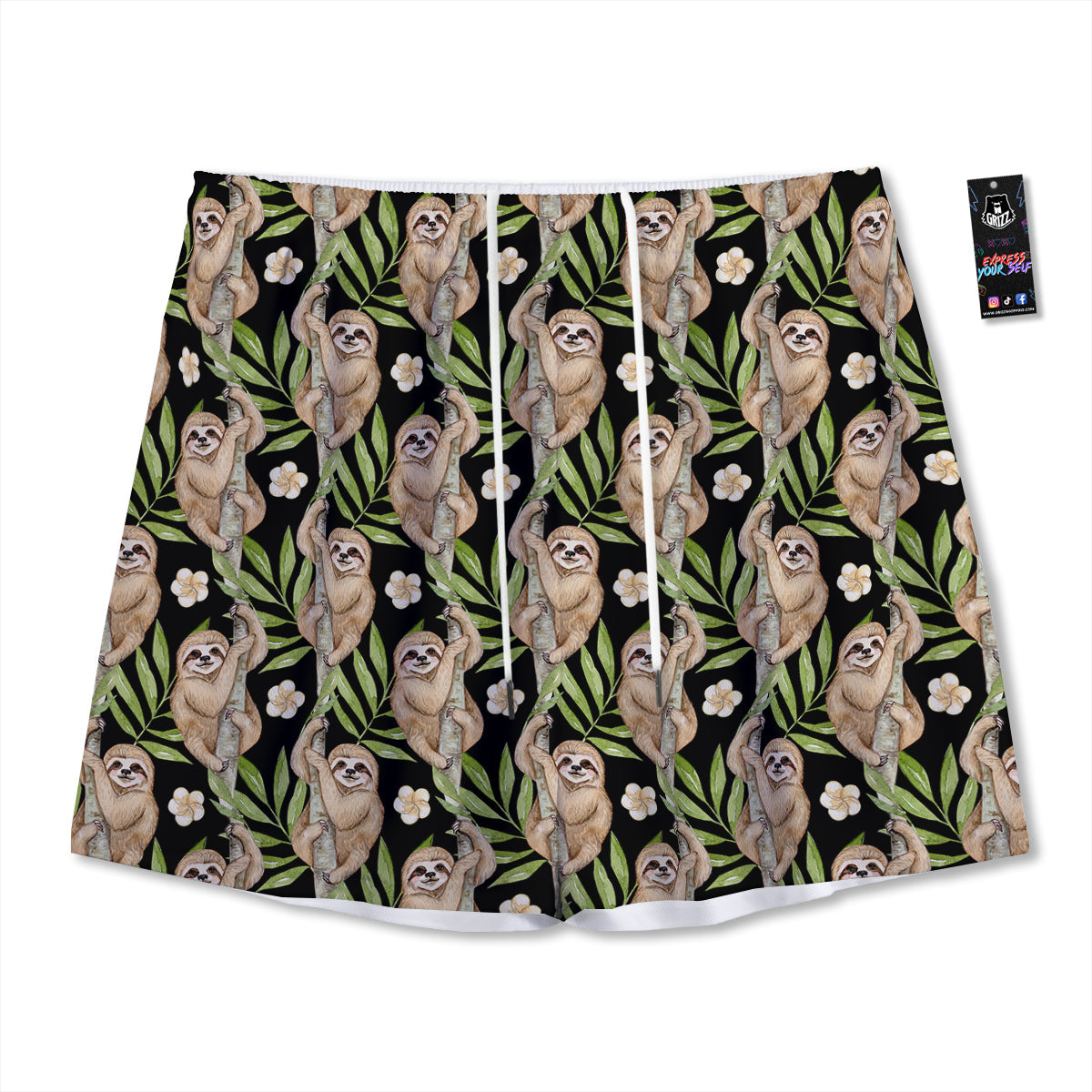 Sloth Watercolor Print Pattern Mesh Shorts