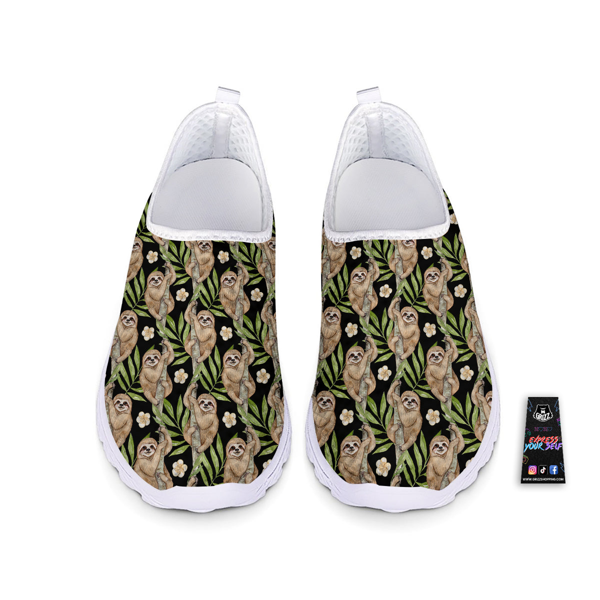 Sloth Watercolor Print Pattern Nurse Shoes-grizzshop