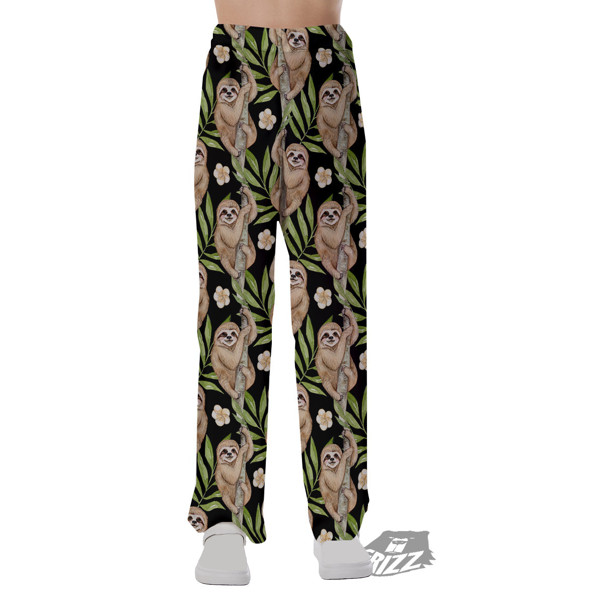 Sloth Watercolor Print Pattern Pajama Pants-grizzshop