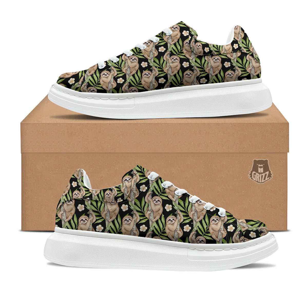 Sloth Watercolor Print Pattern Platform Shoes-grizzshop