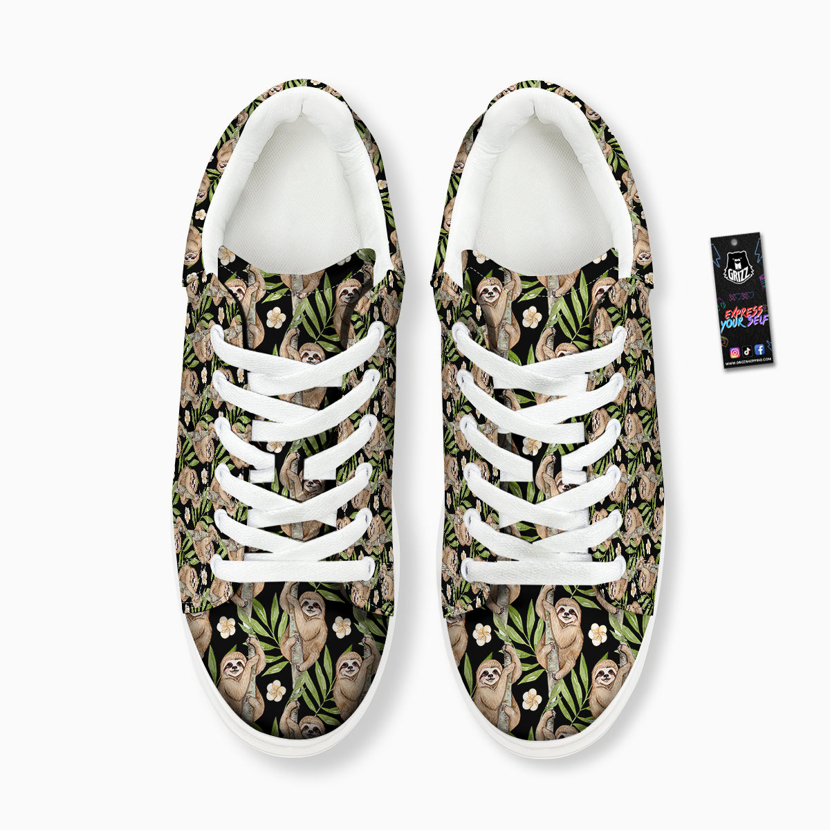 Sloth Watercolor Print Pattern Platform Shoes-grizzshop