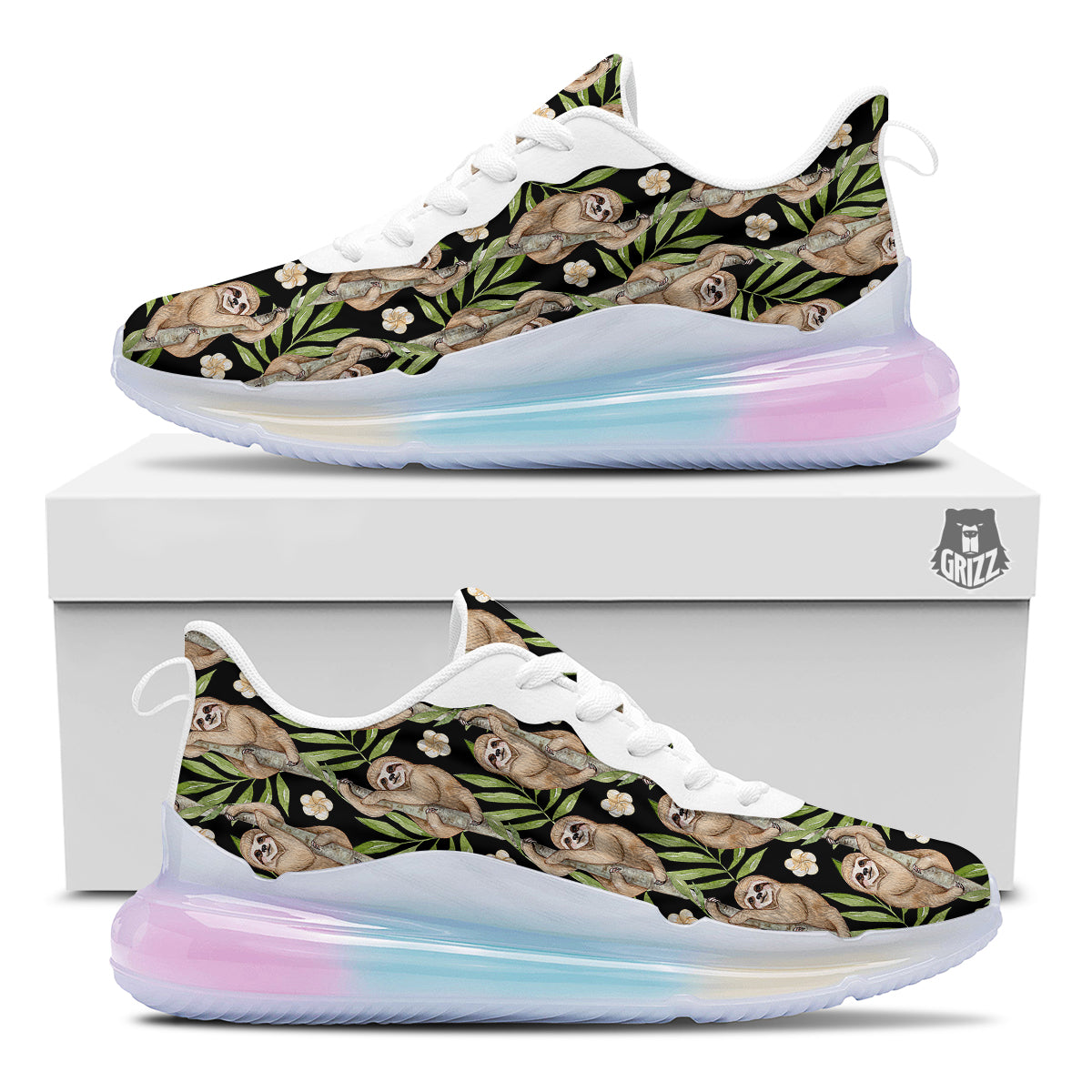 Sloth Watercolor Print Pattern Running Sneakers-grizzshop