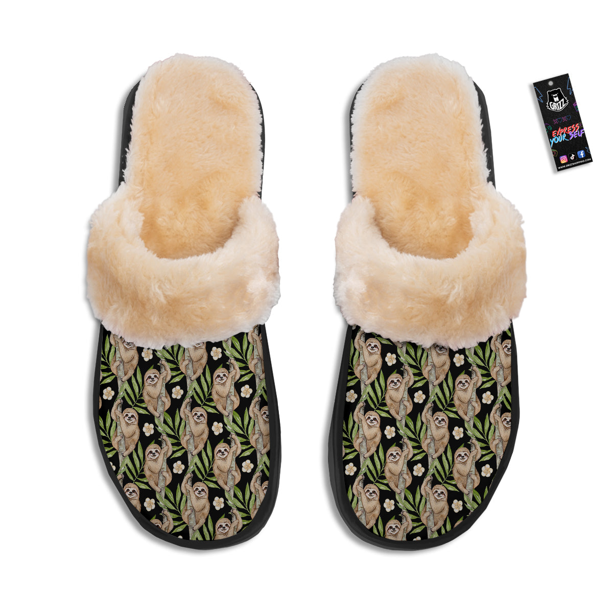 Sloth Watercolor Print Pattern Slippers-grizzshop