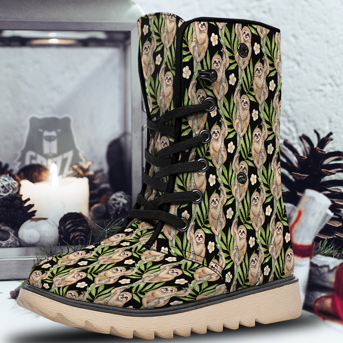 Sloth Watercolor Print Pattern Snow Boots-grizzshop