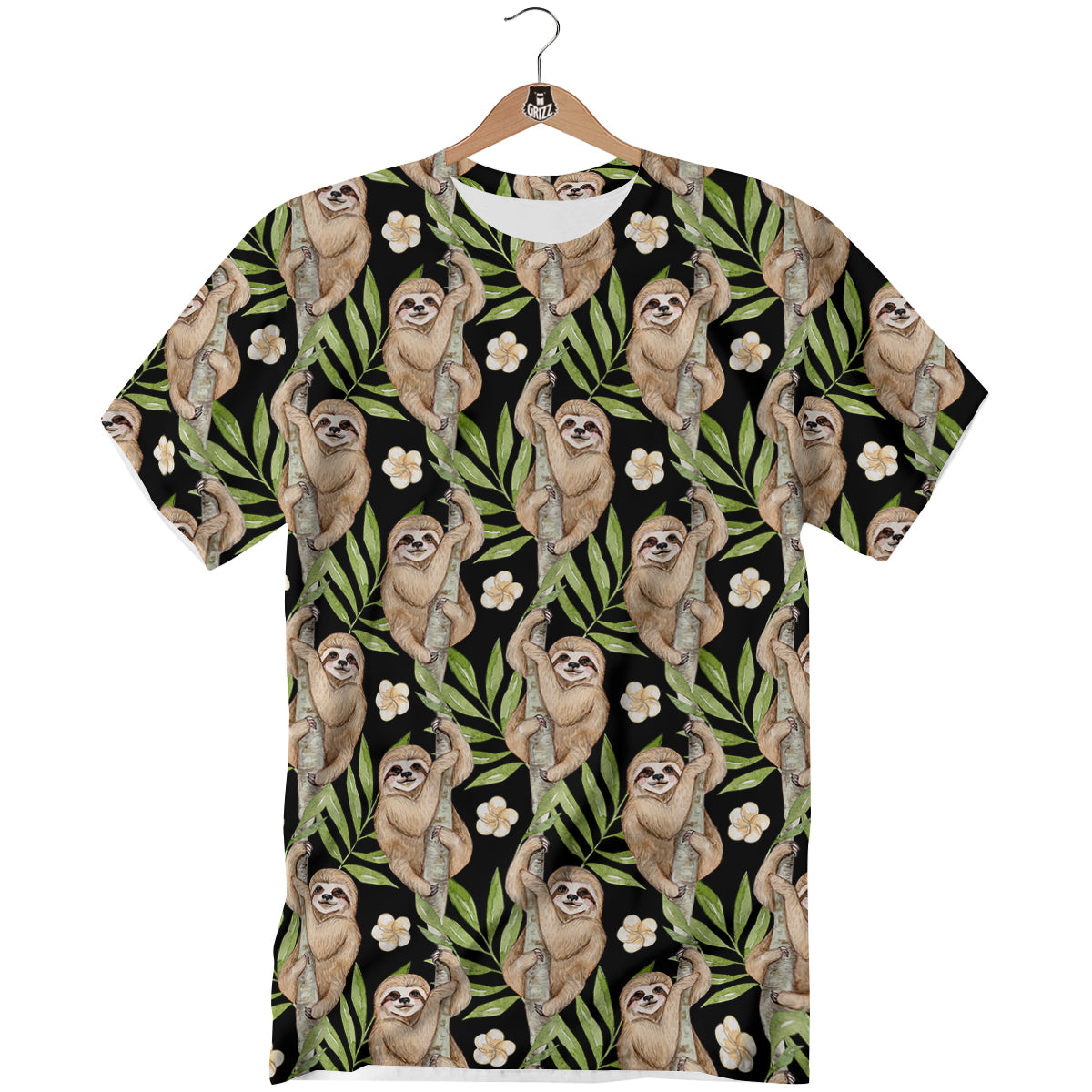 Sloth Watercolor Print Pattern T-Shirt-grizzshop