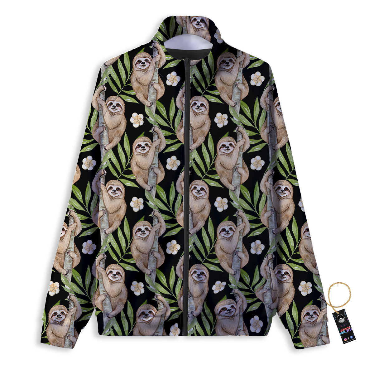 Sloth Watercolor Print Pattern Track Jacket-grizzshop