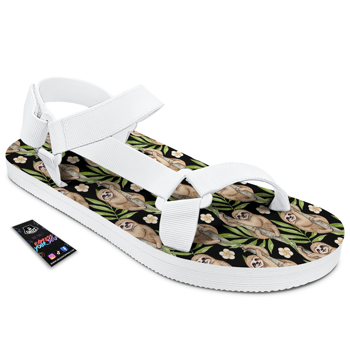 Sloth Watercolor Print Pattern White Open Toe Sandals-grizzshop