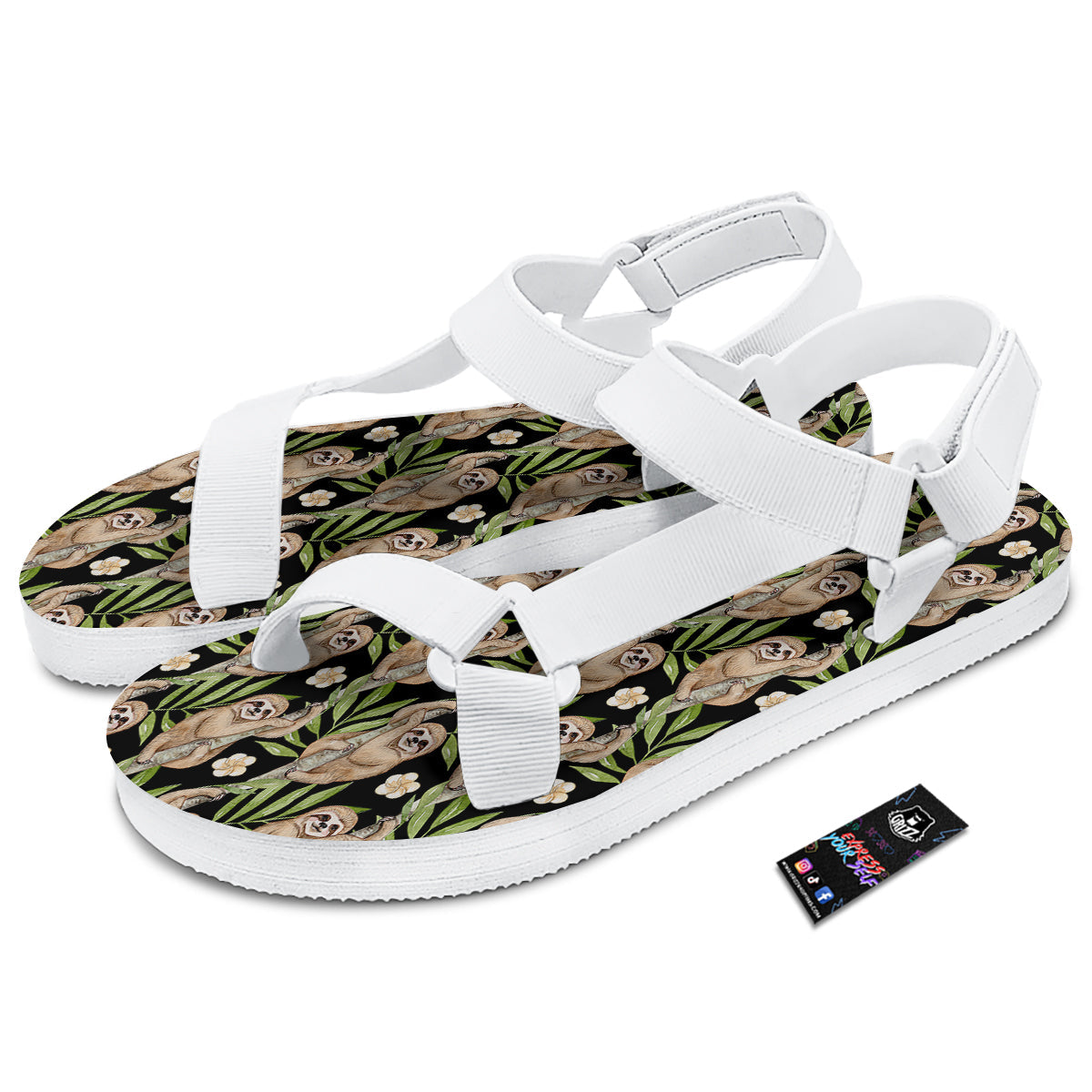 Sloth Watercolor Print Pattern White Open Toe Sandals-grizzshop