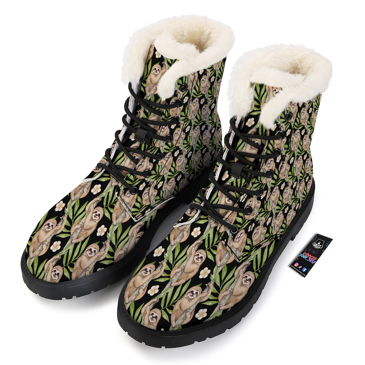 Sloth Watercolor Print Pattern Winter Boots-grizzshop