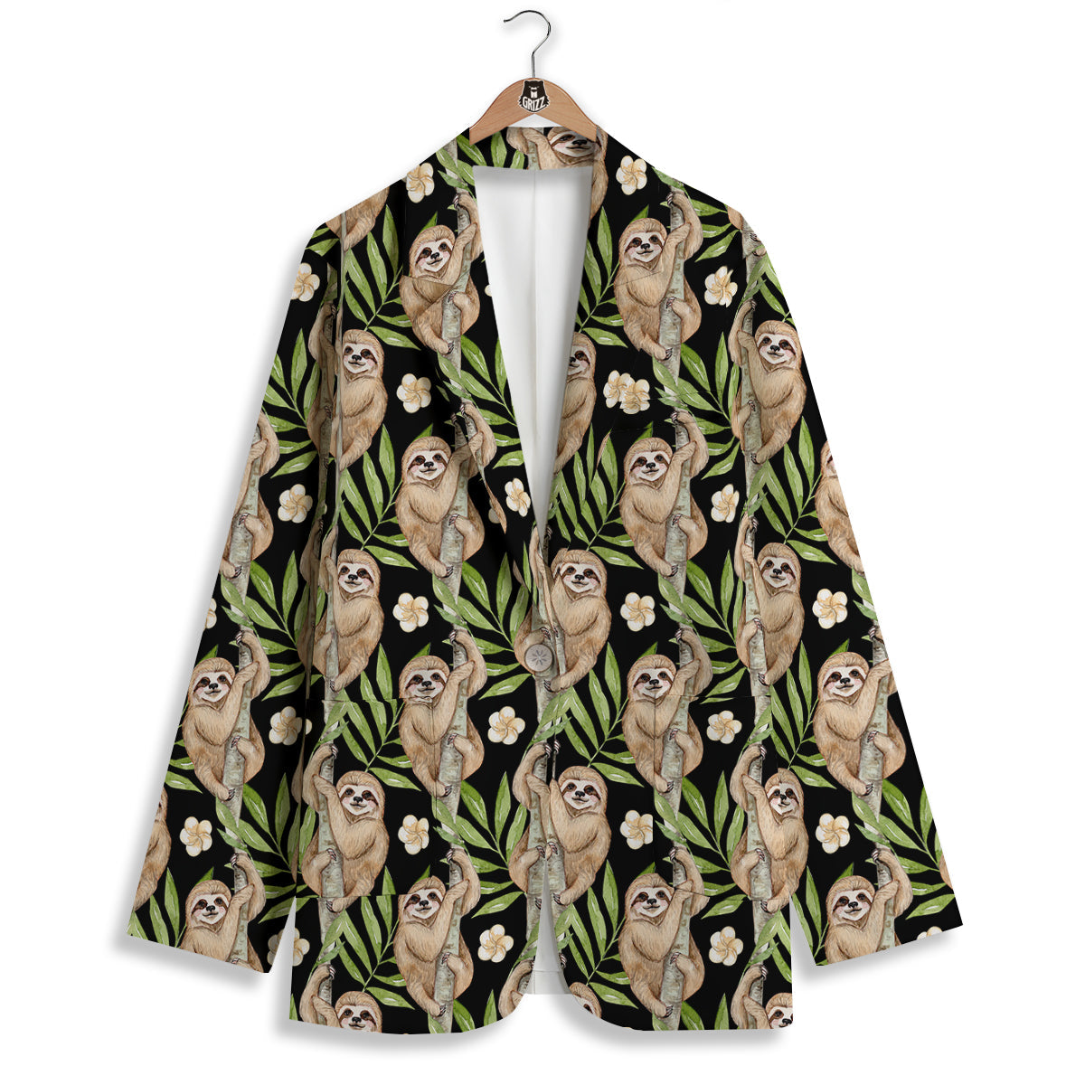 Sloth Watercolor Print Pattern Women's Blazer-grizzshop