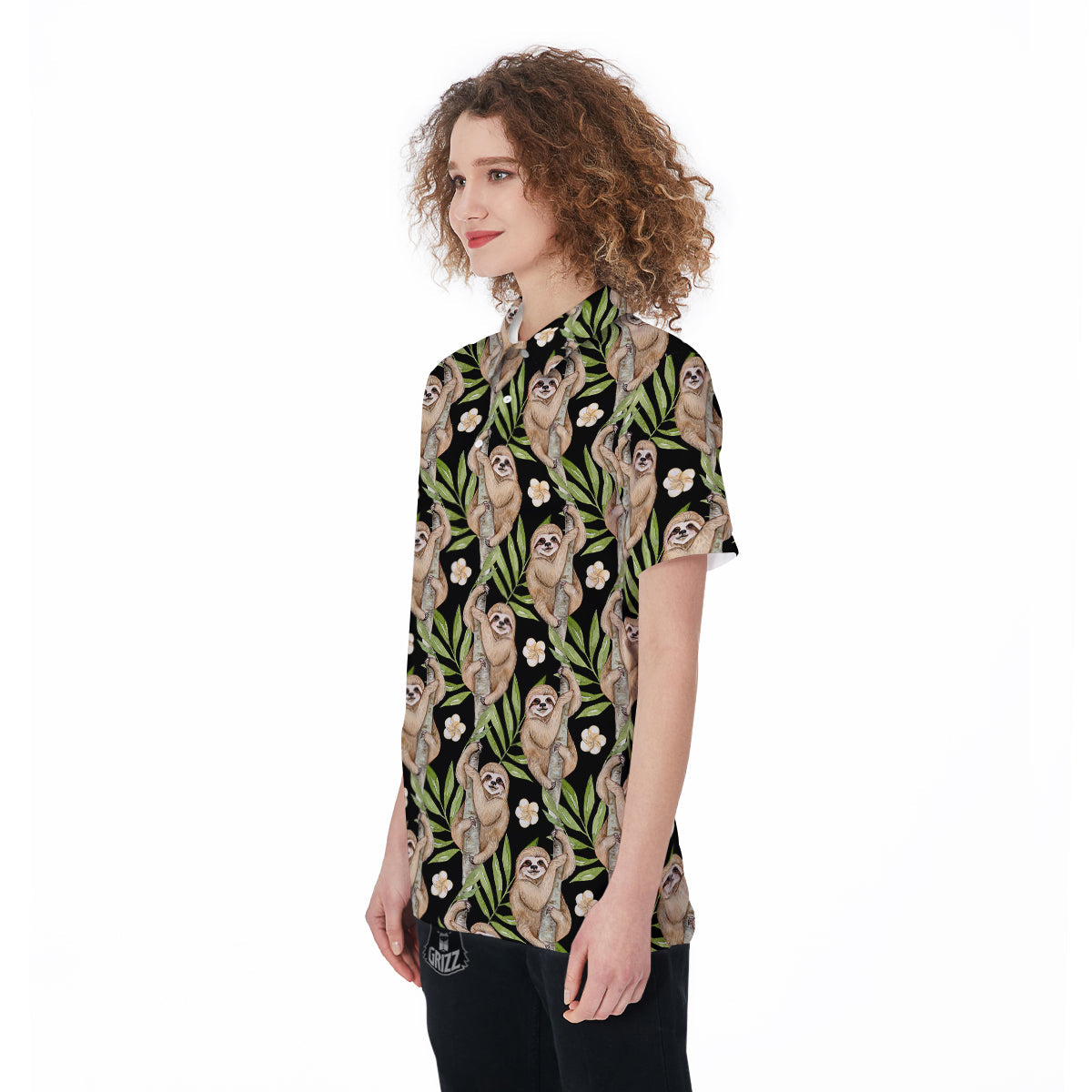 Sloth Watercolor Print Pattern Women's Golf Shirts-grizzshop
