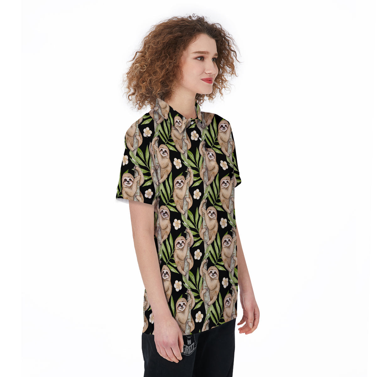 Sloth Watercolor Print Pattern Women's Golf Shirts-grizzshop