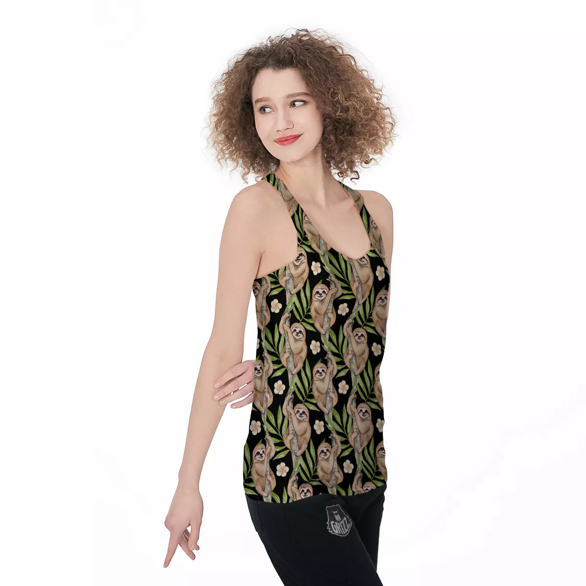 Sloth Watercolor Print Pattern Women's Racerback Tank Top-grizzshop