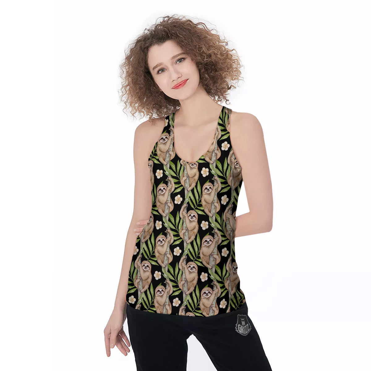 Sloth Watercolor Print Pattern Women's Racerback Tank Top-grizzshop