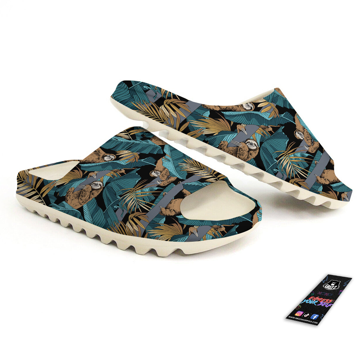 Sloth Tropical Print Pattern Sandals-grizzshop