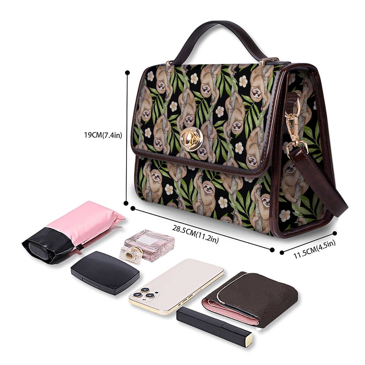 Sloth Watercolor Print Pattern Women's Satchel Bag
