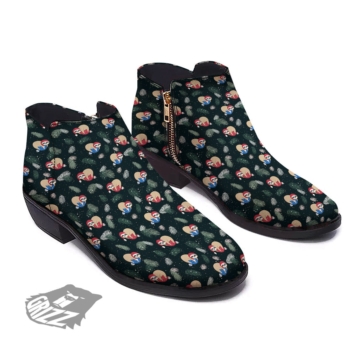 Sloths Sleeping Christmas Print Pattern Ankle Boots-grizzshop