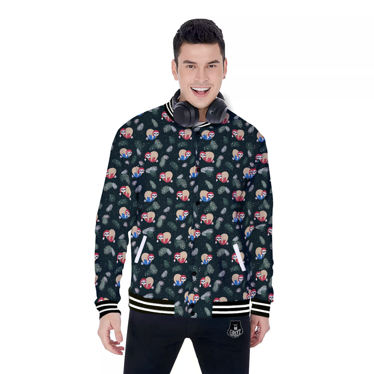 Sloths Sleeping Christmas Print Pattern Baseball Jacket-grizzshop