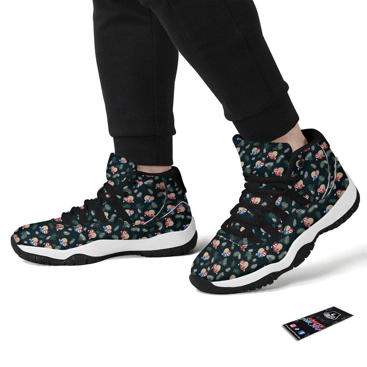 Sloths Sleeping Christmas Print Pattern Black Bball Shoes-grizzshop