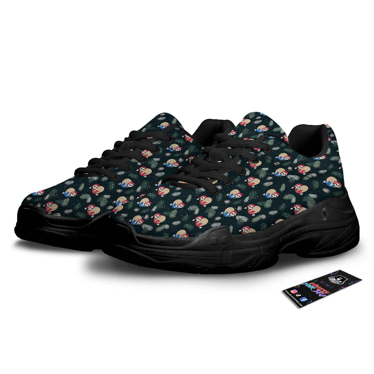 Sloths Sleeping Christmas Print Pattern Black Chunky Shoes-grizzshop