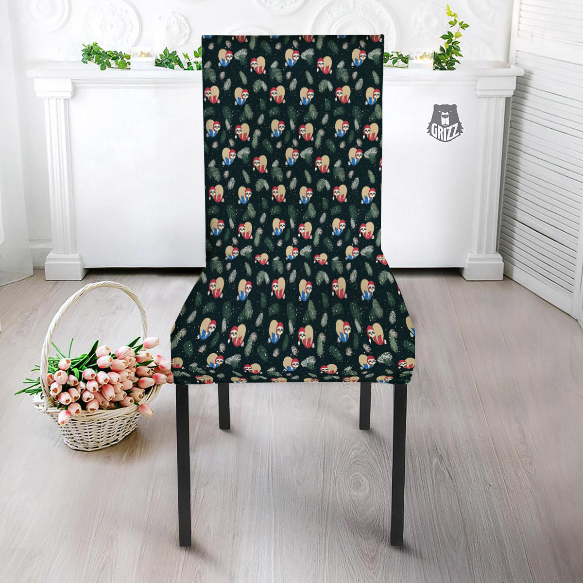 Sloths Sleeping Christmas Print Pattern Dining Chair Slipcover-grizzshop