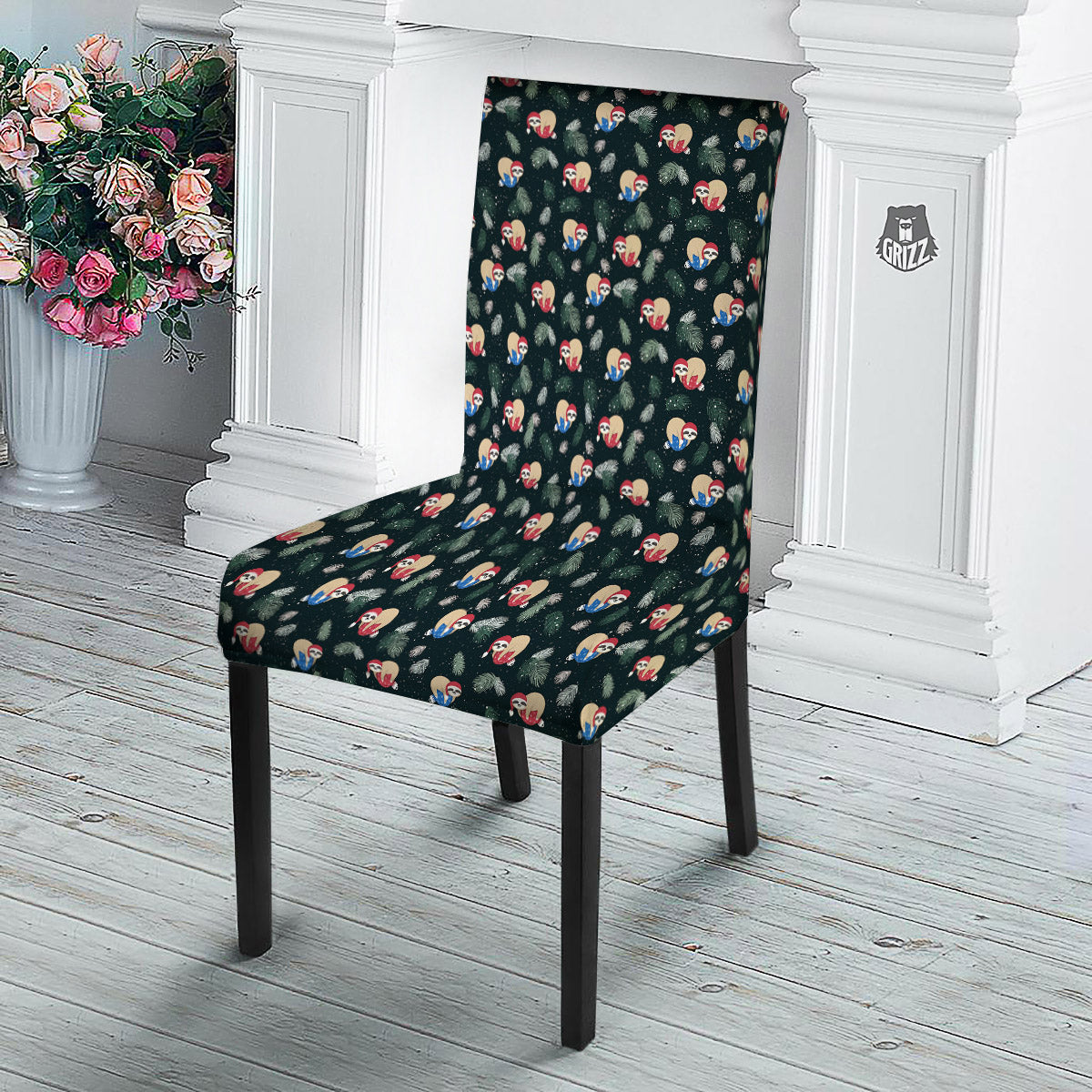 Sloths Sleeping Christmas Print Pattern Dining Chair Slipcover-grizzshop