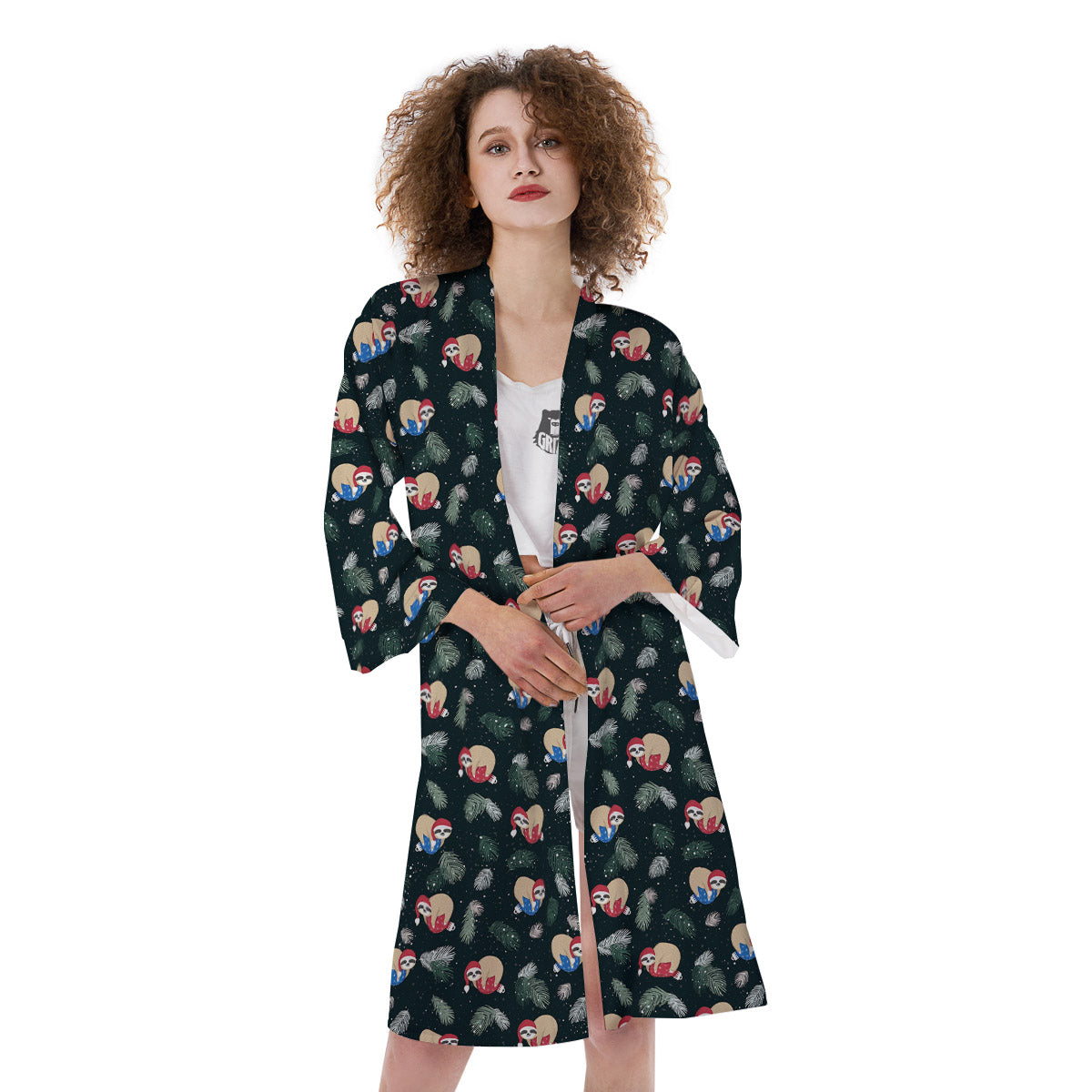 Sloths Sleeping Christmas Print Pattern Kimono-grizzshop