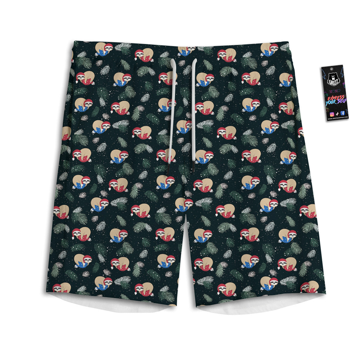 Sloths Sleeping Christmas Print Pattern Men's Athletic Shorts