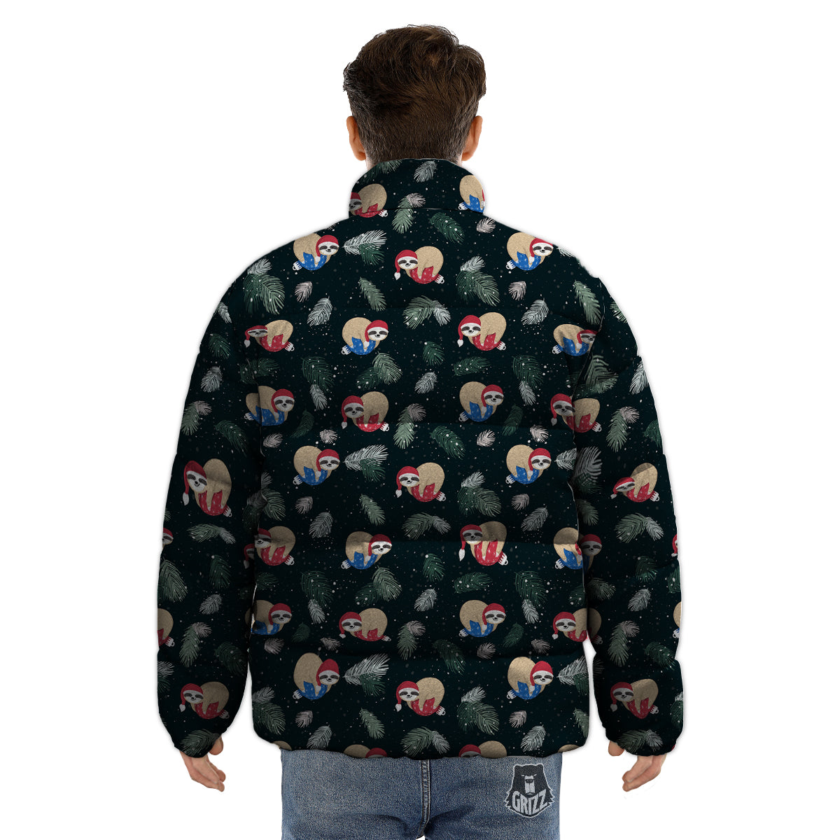 Sloths Sleeping Christmas Print Pattern Puffer Jacket-grizzshop