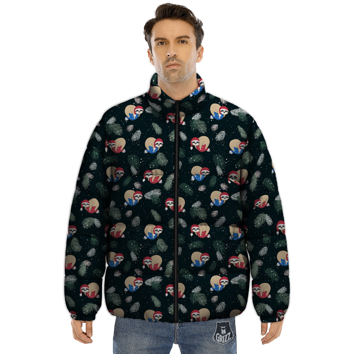Sloths Sleeping Christmas Print Pattern Puffer Jacket-grizzshop