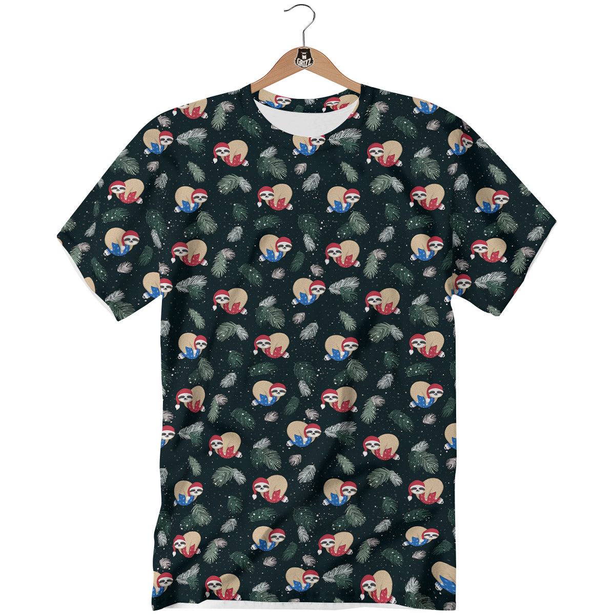 Sloths Sleeping Christmas Print Pattern T-Shirt-grizzshop