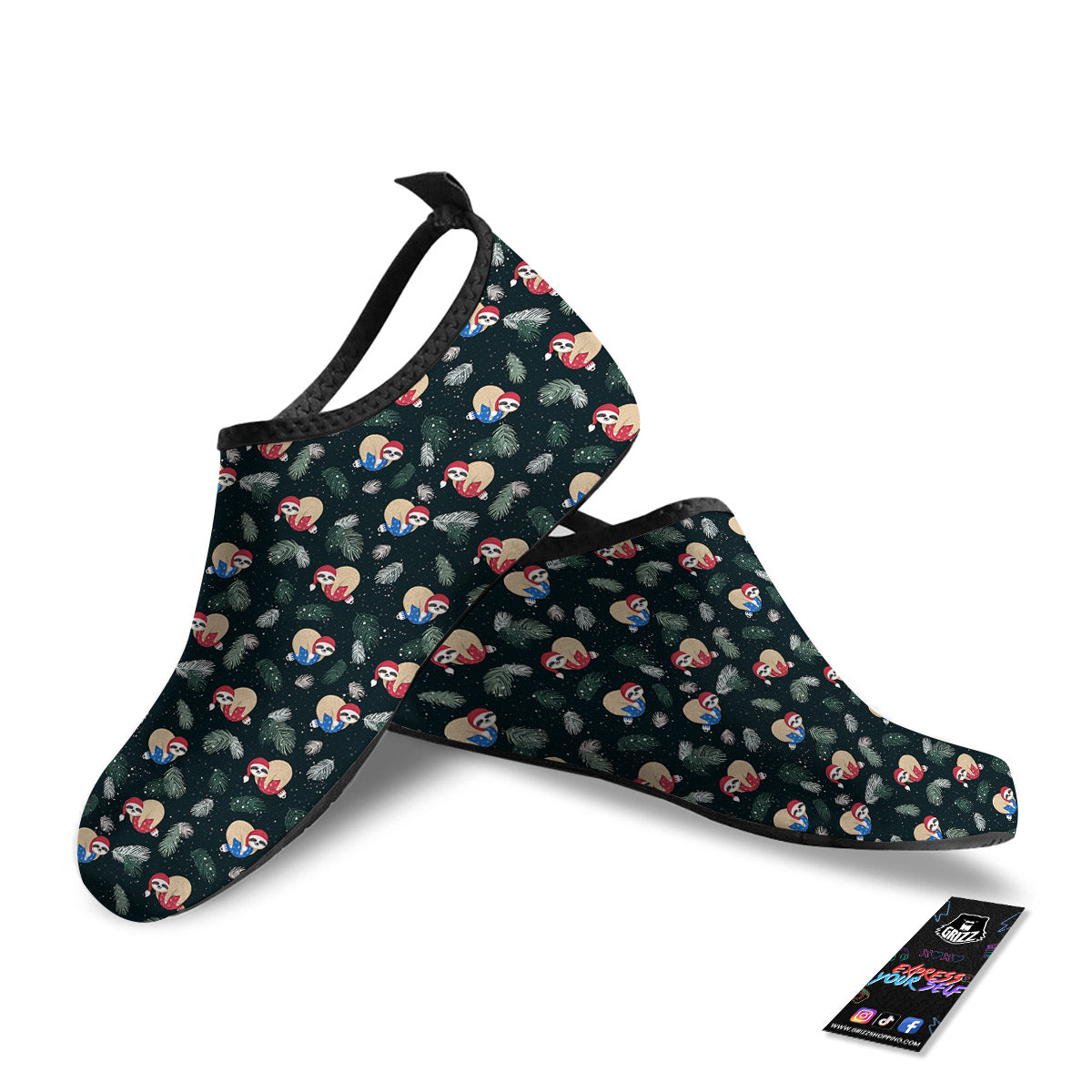 Sloths Sleeping Christmas Print Pattern Water Shoes-grizzshop