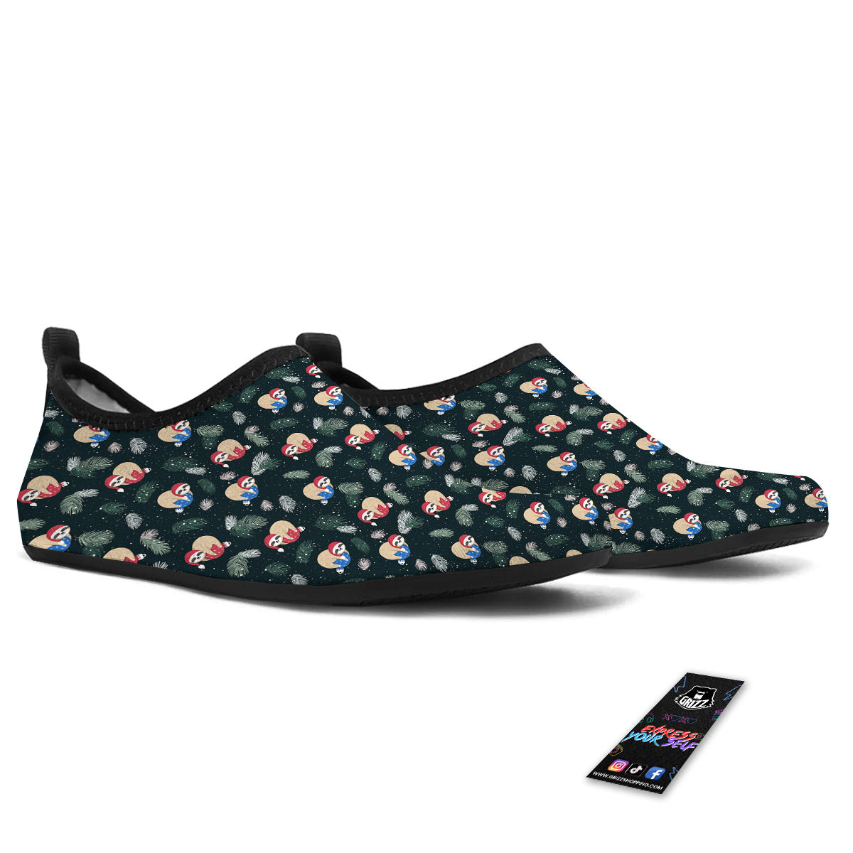 Sloths Sleeping Christmas Print Pattern Water Shoes-grizzshop