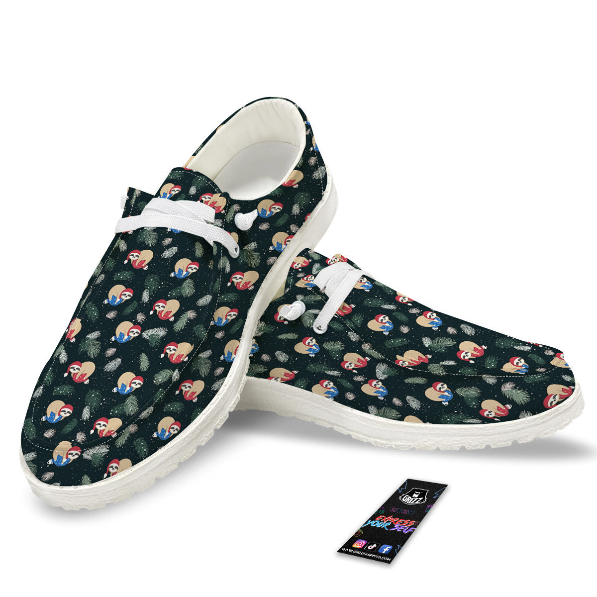 Sloths Sleeping Christmas Print Pattern White Loafers-grizzshop