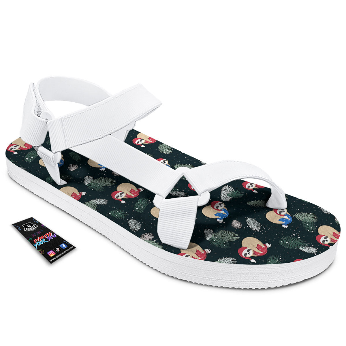 Sloths Sleeping Christmas Print Pattern White Open Toe Sandals-grizzshop