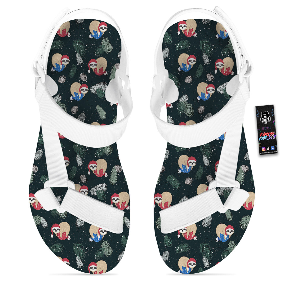 Sloths Sleeping Christmas Print Pattern White Open Toe Sandals-grizzshop
