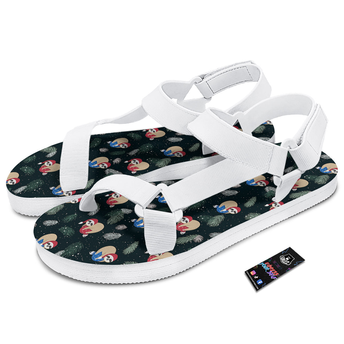 Sloths Sleeping Christmas Print Pattern White Open Toe Sandals-grizzshop