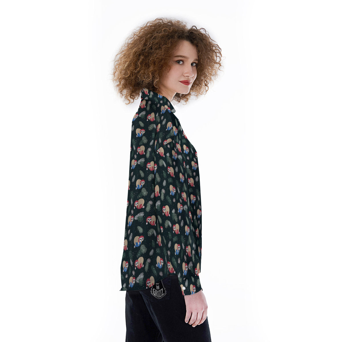 Sloths Sleeping Christmas Print Pattern Women's Long Sleeve Shirts-grizzshop