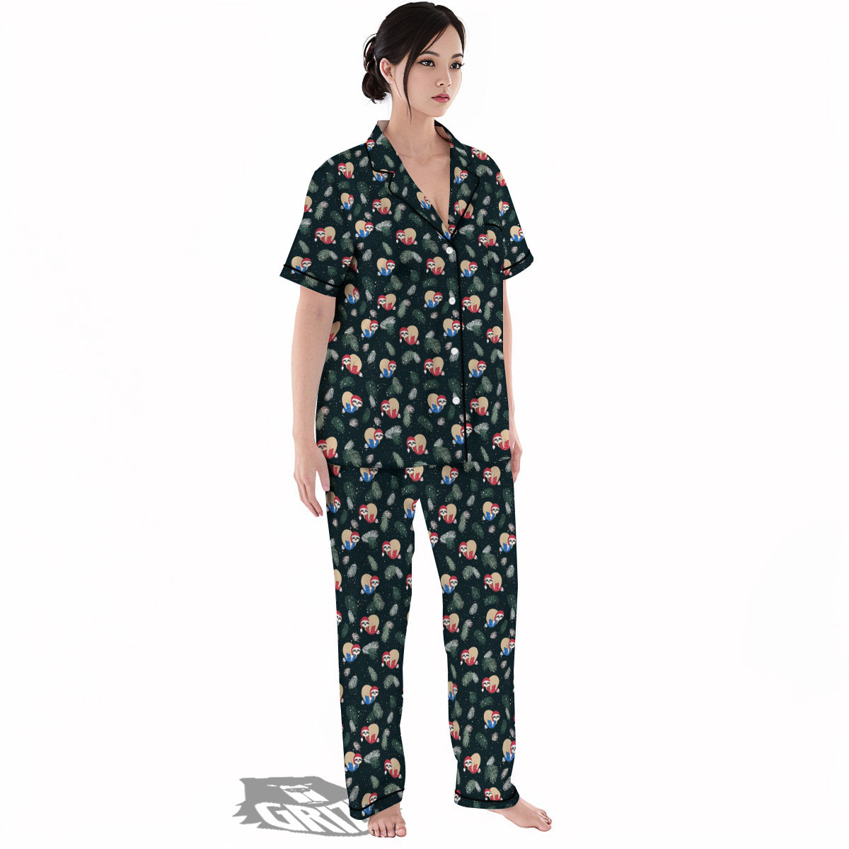 Sloths Sleeping Christmas Print Pattern Women's Pajamas Set-grizzshop