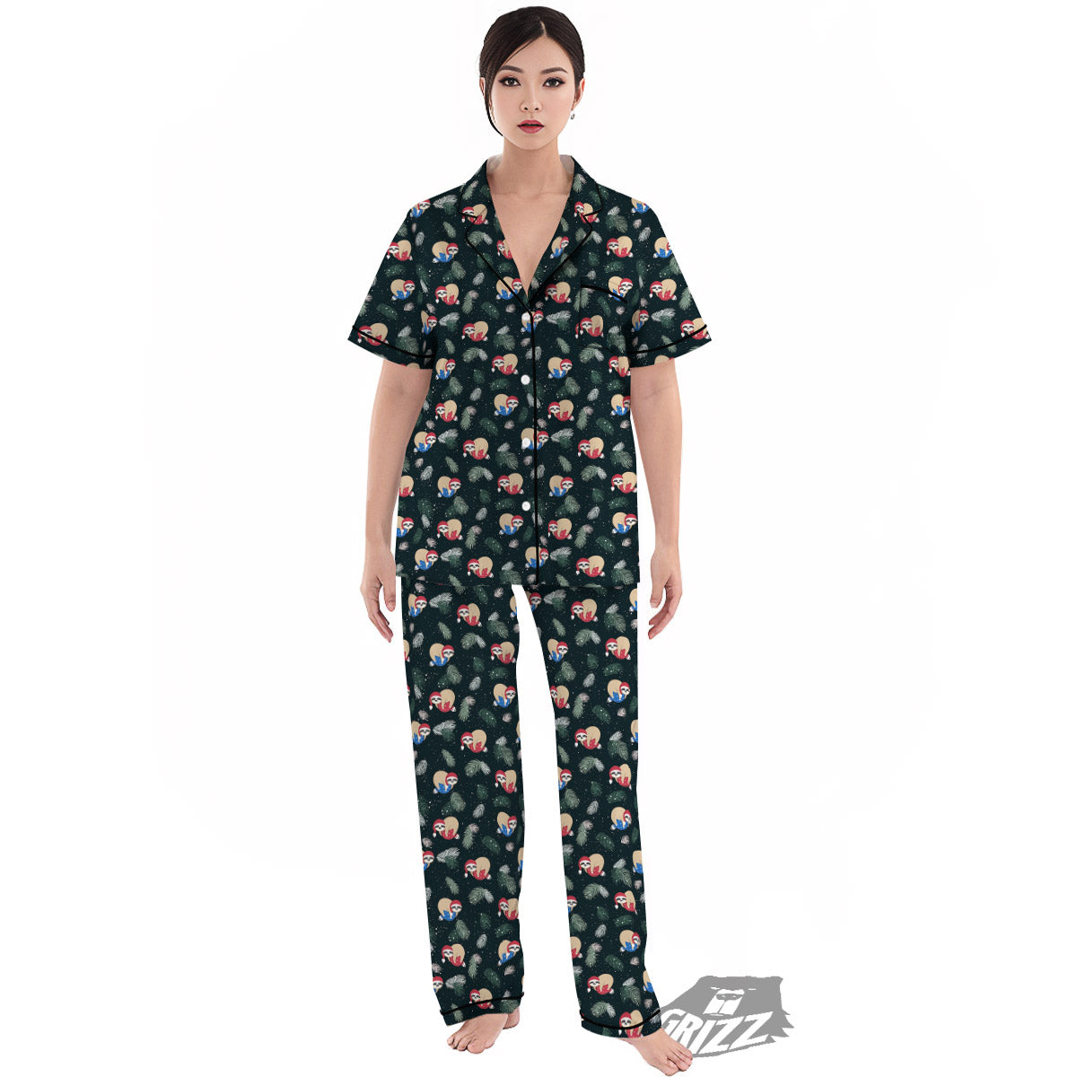 Sloths Sleeping Christmas Print Pattern Women's Pajamas Set-grizzshop