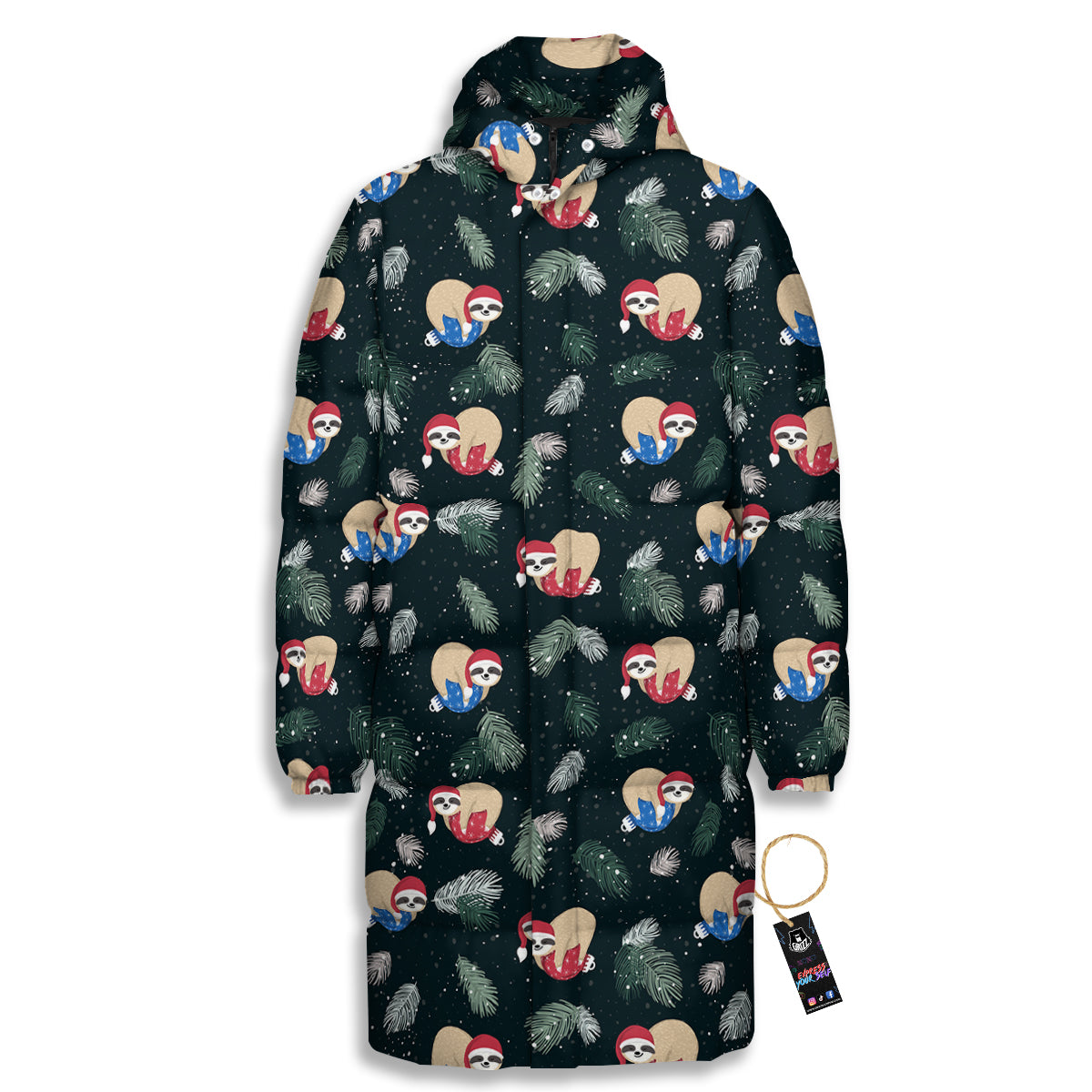 Sloths Sleeping Christmas Print Pattern Long Down Jacket