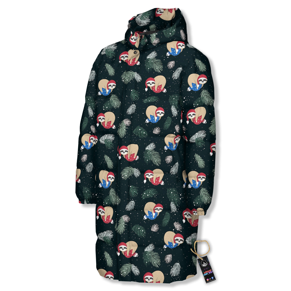 Sloths Sleeping Christmas Print Pattern Long Down Jacket