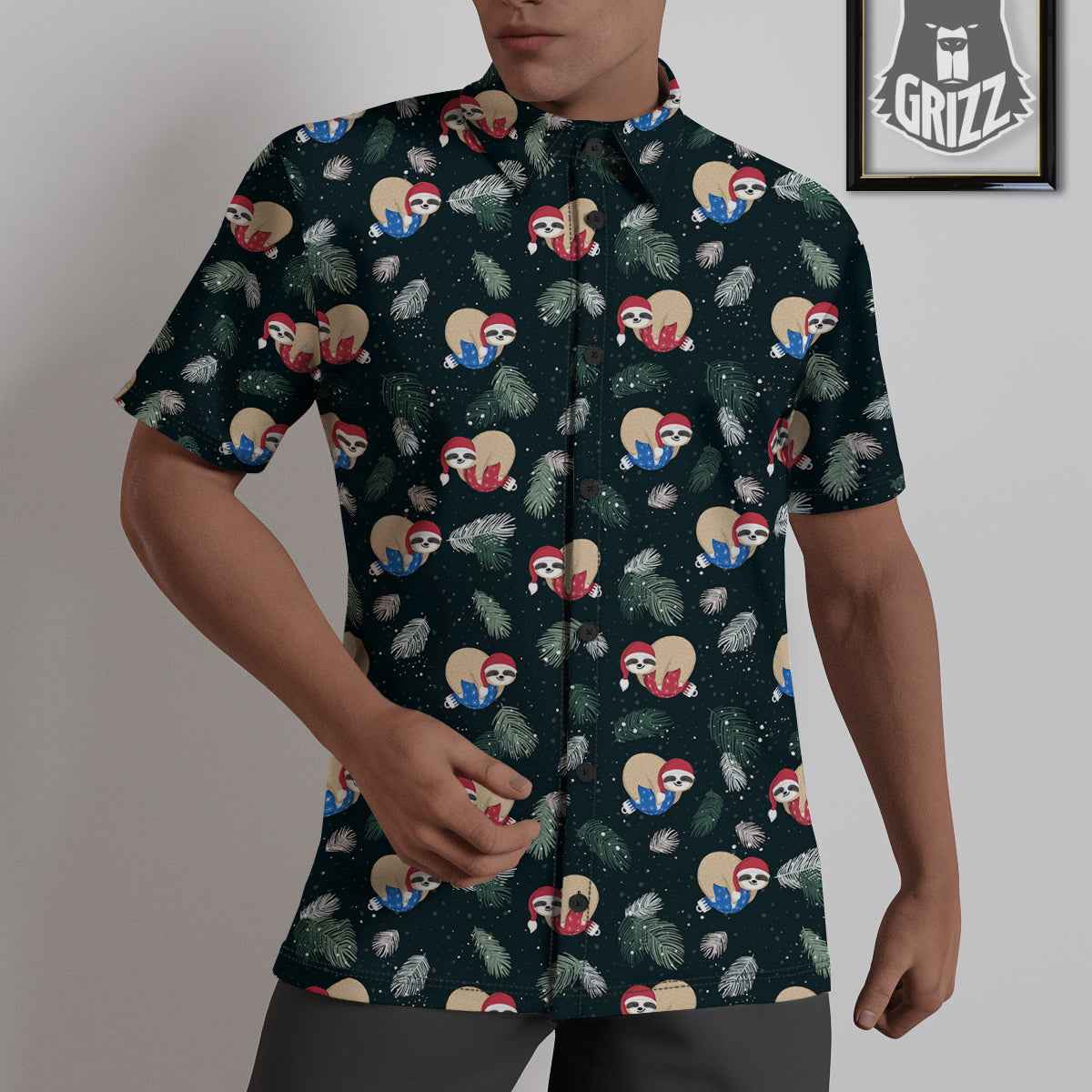 Sloths Sleeping Christmas Print Pattern Untucked Shirts-grizzshop