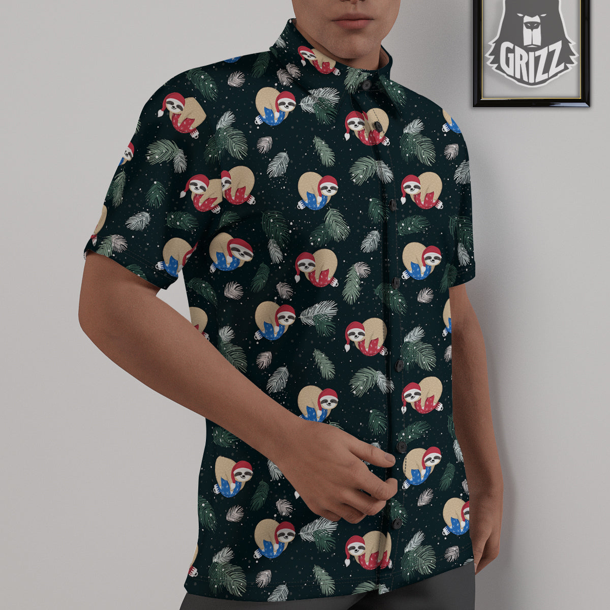 Sloths Sleeping Christmas Print Pattern Untucked Shirts-grizzshop