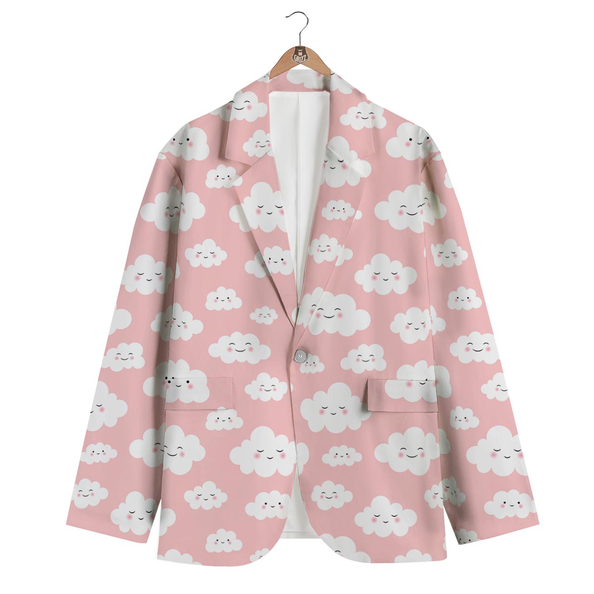 Smile Cloud Pattern Print Men's Blazer-grizzshop
