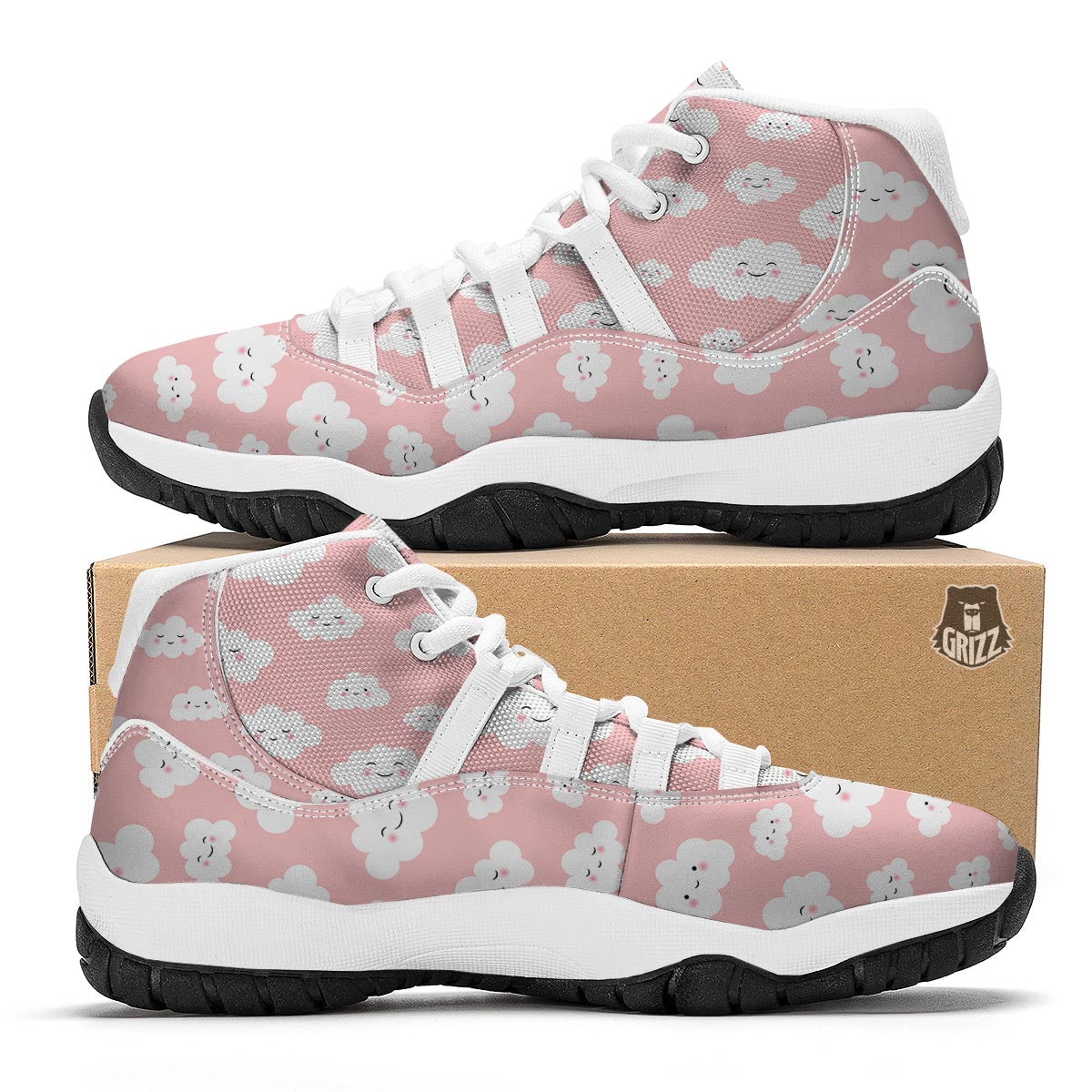 Smile Cloud Pattern Print White Bball Shoes-grizzshop
