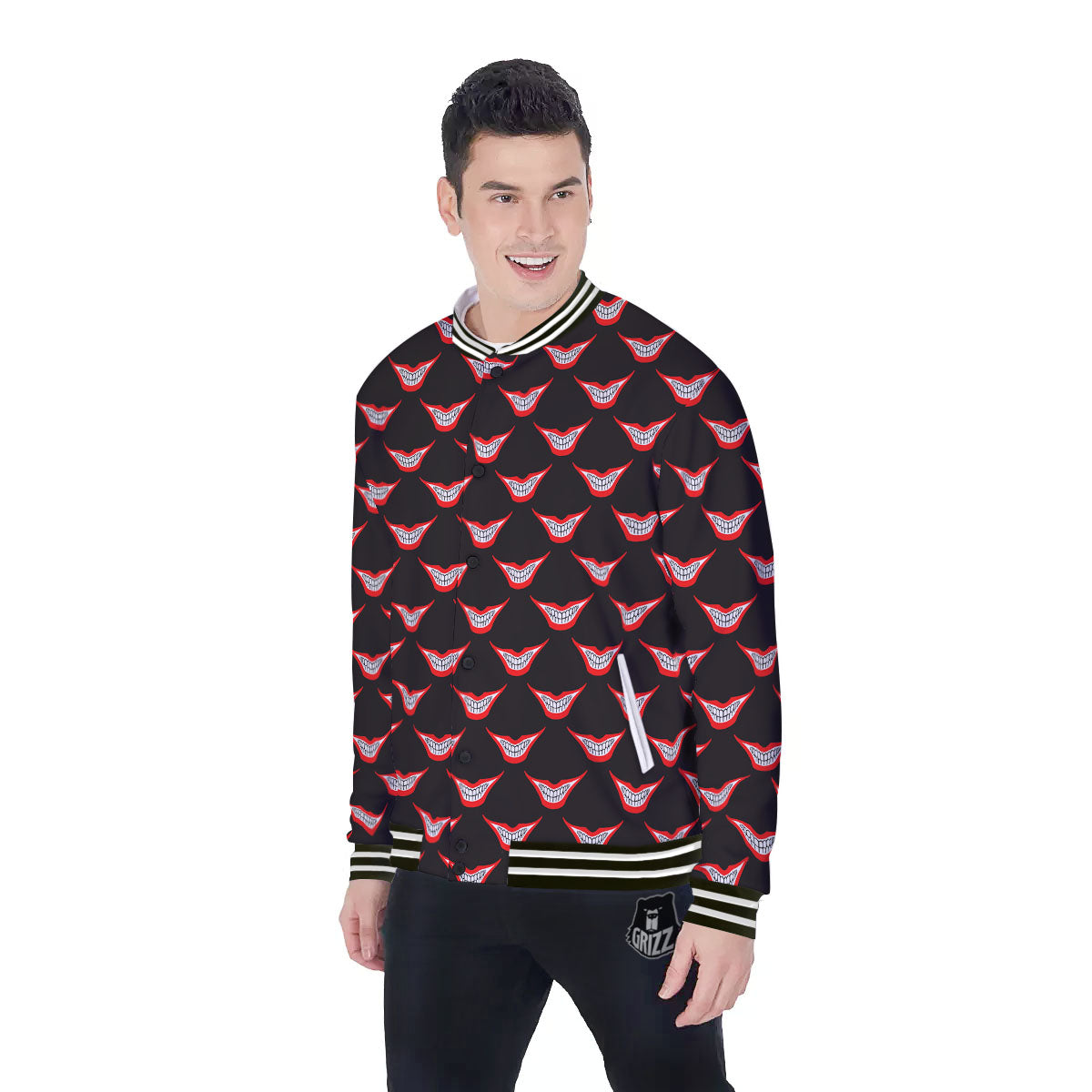 Smile Joker Print Pattern Baseball Jacket-grizzshop