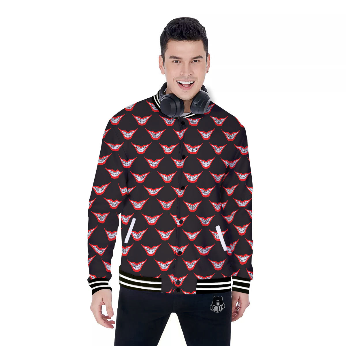 Smile Joker Print Pattern Baseball Jacket-grizzshop