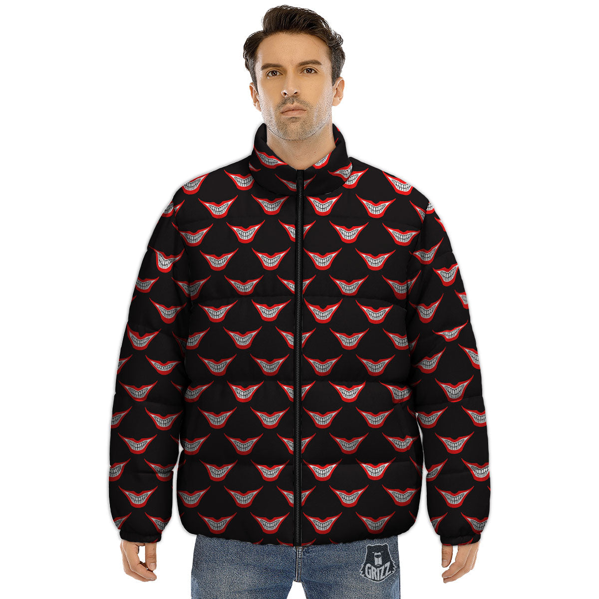 Smile Joker Print Pattern Puffer Jacket-grizzshop
